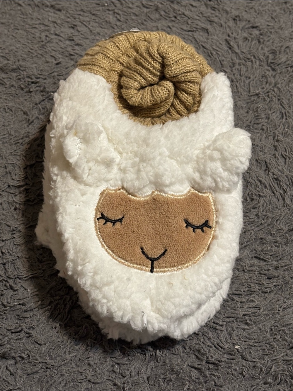 Fuzzy Baba Sheep Slipper Socks - White with Tan Face